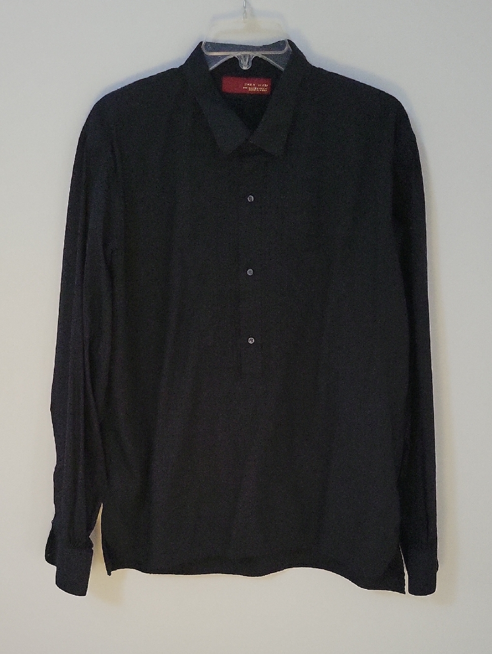 Zara Man Black Long-Sleeve Half Button Shirt, Size X-Large
